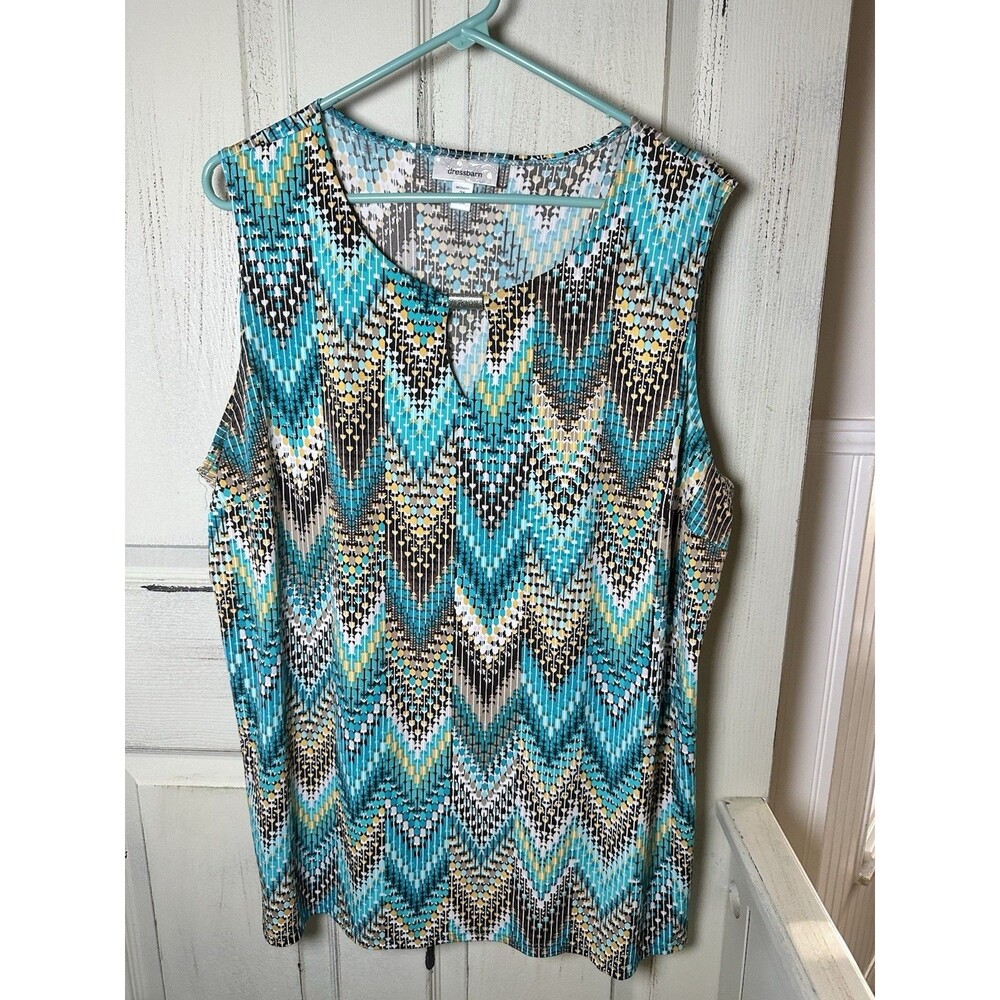 Dressbarn Tank Top Size 2X chevron print teal turquoise - Picture 2 of 8